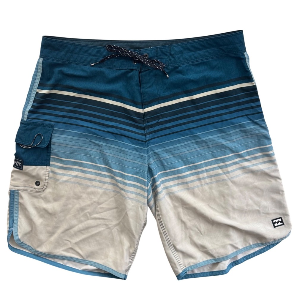 Billabong Mens Board Shorts 36 Blue‎ Gradient Striped 10 in inseam Unlined